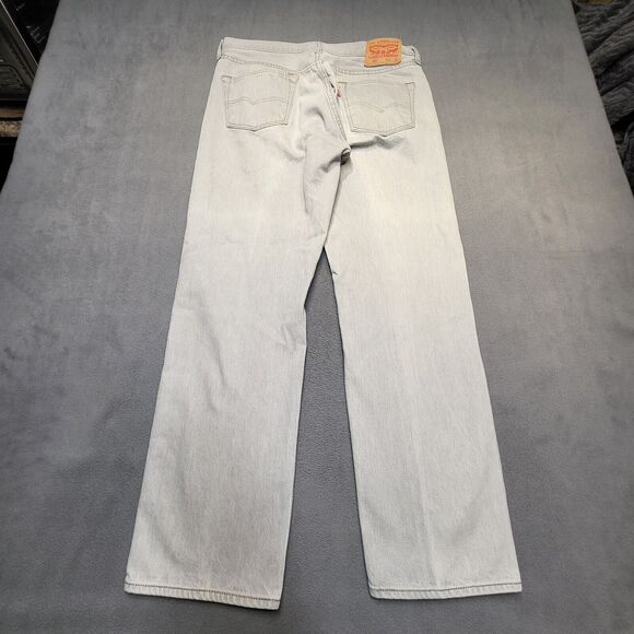 Levis 501 Mens 32x29 Gray Denim Jeans Straight Leg Button Fly Distressed - Picture 10 of 10